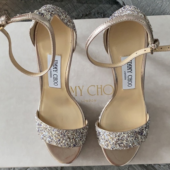 Jimmy Choo Metallic glitter platform sandals 36.5 NIB - Picture 3 of 4